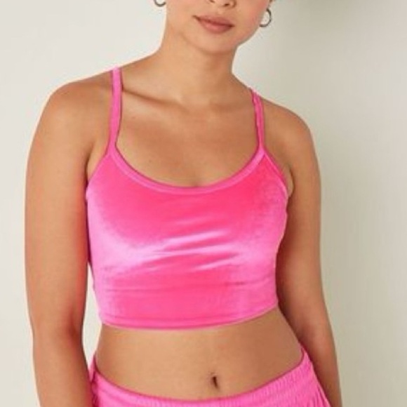 Pink Active Victoria’s Secret hot pink velvet velour sports bra medium - Picture 1 of 4
